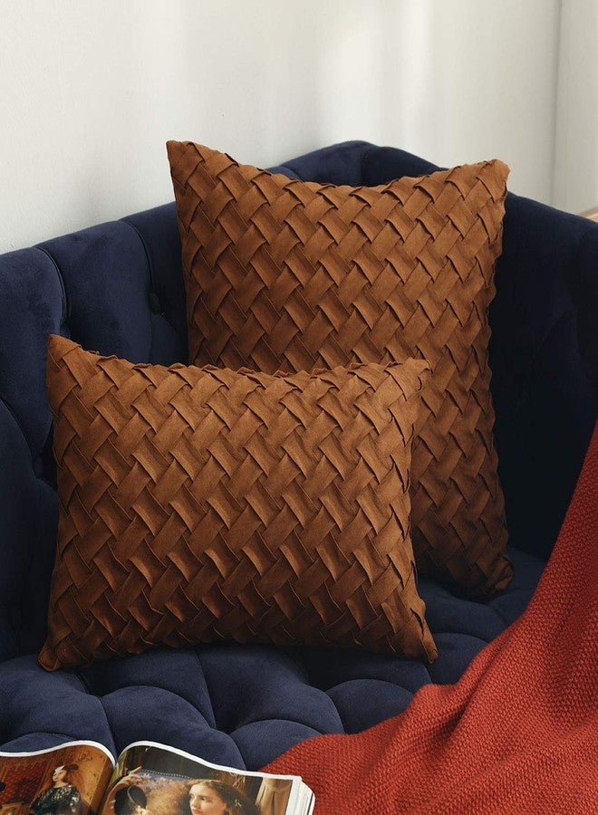 vctops Boho Basket Weave Pattern Decorative Throw Pillow Cover Super Soft Suede Solid Square Accent Cushion Case for Couch Sofa Car (Brown,18"x18") - Image 2
