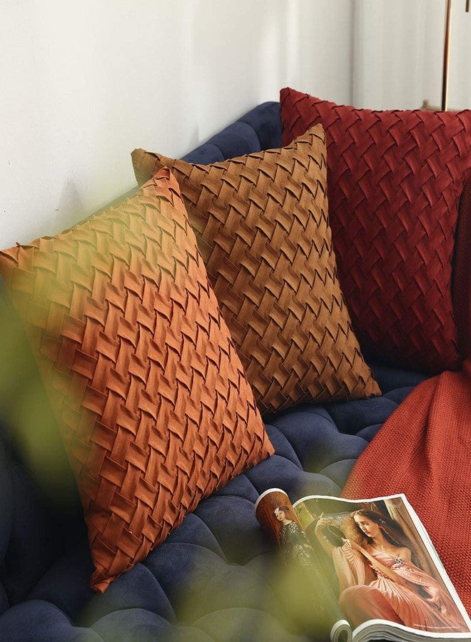 vctops Boho Basket Weave Pattern Decorative Throw Pillow Cover Super Soft Suede Solid Square Accent Cushion Case for Couch Sofa Car (Brown,18"x18") - Image 3