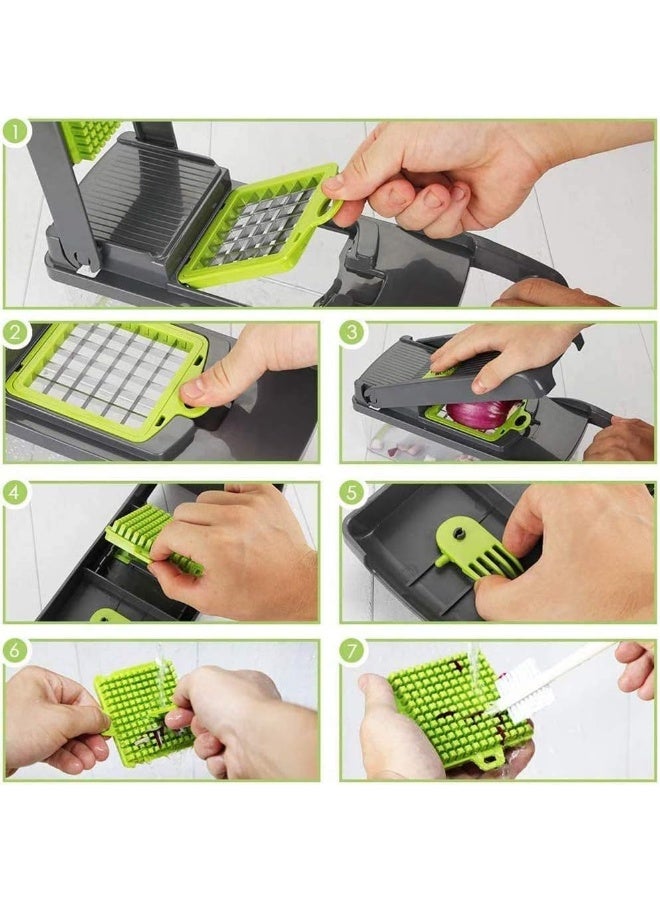 12 in 1 Vegetable Chopper, Multifunctional Mandoline Slicer Dicer Household Kitchen for Onion, Garlic, Carrot, Potato, Tomato, Fruit, Salad 7 Stainless Steel Blades  - Image 4