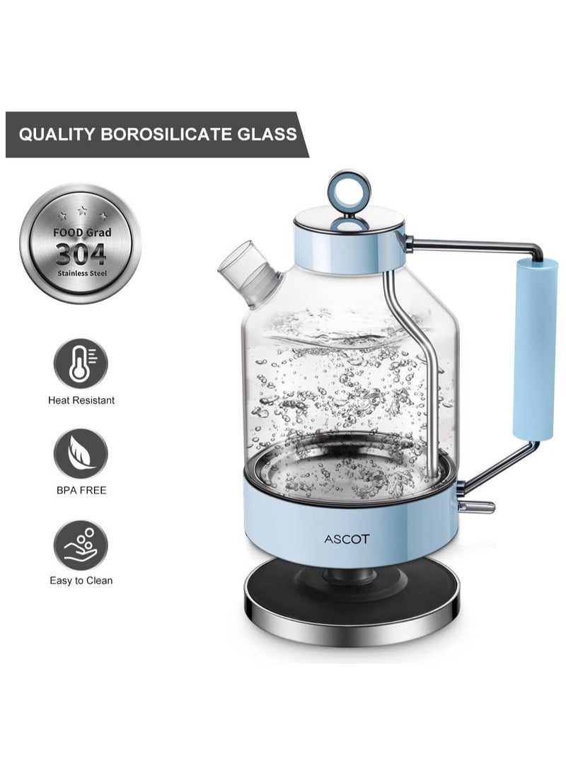 ASCOT - Electric Kettle, ASCOT Glass Electric Tea Kettle 1.5L 2200W Tea Heater, Borosilicate Glass, BPA-Free, Auto Shut-Off and Boil-Dry Protection - Image 1