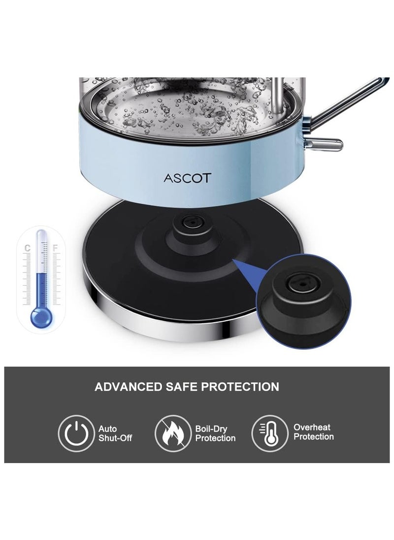 ASCOT - Electric Kettle, ASCOT Glass Electric Tea Kettle 1.5L 2200W Tea Heater, Borosilicate Glass, BPA-Free, Auto Shut-Off and Boil-Dry Protection - Image 1