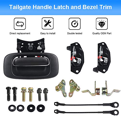 WMPHE Tailgate Hardware Rebuild Kit Compatible with 1999-2006 Chevy Silverado Fleetside GMC Sierra Pickup. Tailgate Handle Bezel Latch and Cables Rods, OEM 15228539,15997911,15921948, 5921949 - Image 2