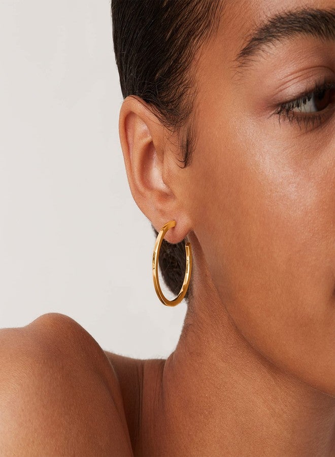 PAVOI 14K Yellow Gold Plated Thin Square Edge Open Hoop Earrings for Women | Leightweight 30MM Diameter Hoops - Image 4