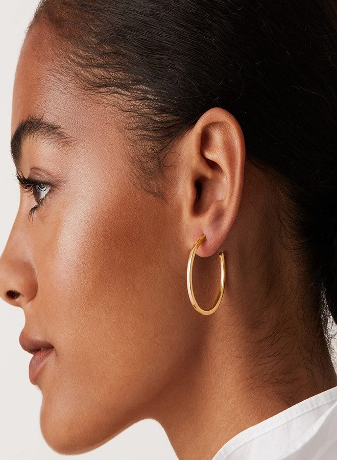 PAVOI 14K Yellow Gold Plated Thin Square Edge Open Hoop Earrings for Women | Leightweight 30MM Diameter Hoops - Image 2