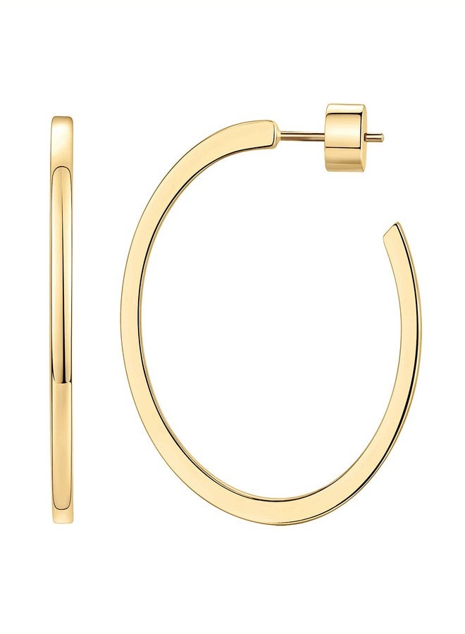 PAVOI 14K Yellow Gold Plated Thin Square Edge Open Hoop Earrings for Women | Leightweight 30MM Diameter Hoops - Image 1