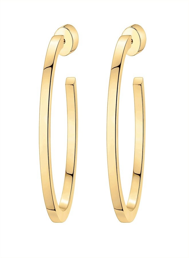 PAVOI 14K Yellow Gold Plated Thin Square Edge Open Hoop Earrings for Women | Leightweight 30MM Diameter Hoops - Image 3