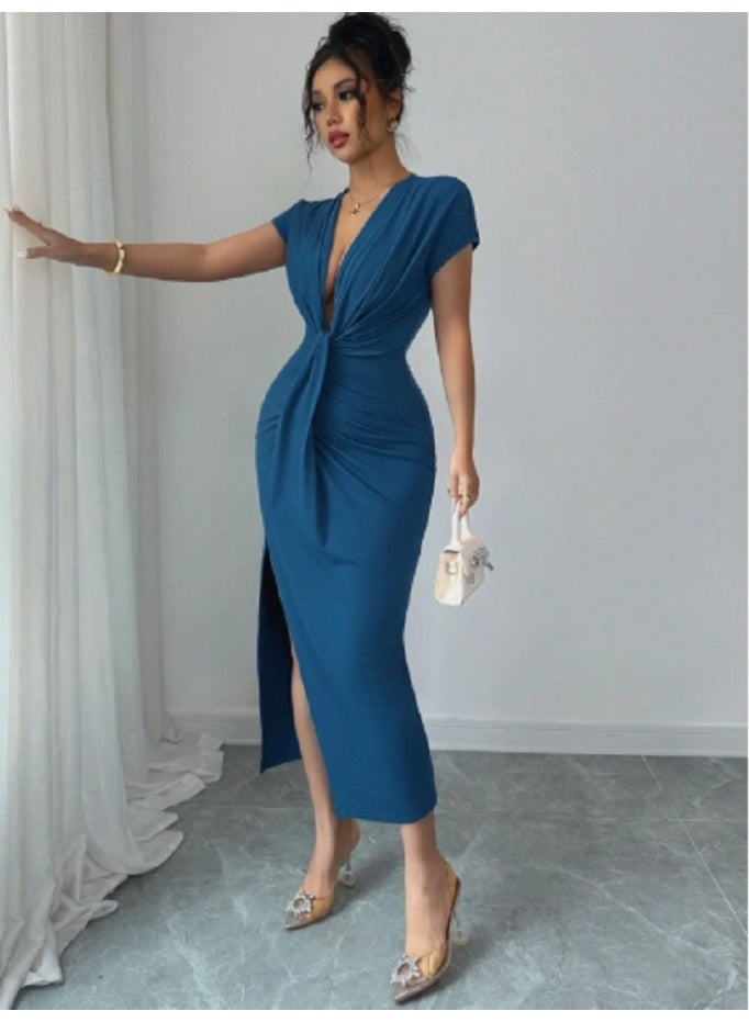 Shein SHEIN Elegant High Waisted Pleated Hem Fitted Sheath Dress, Suitable For Work  - Image 3