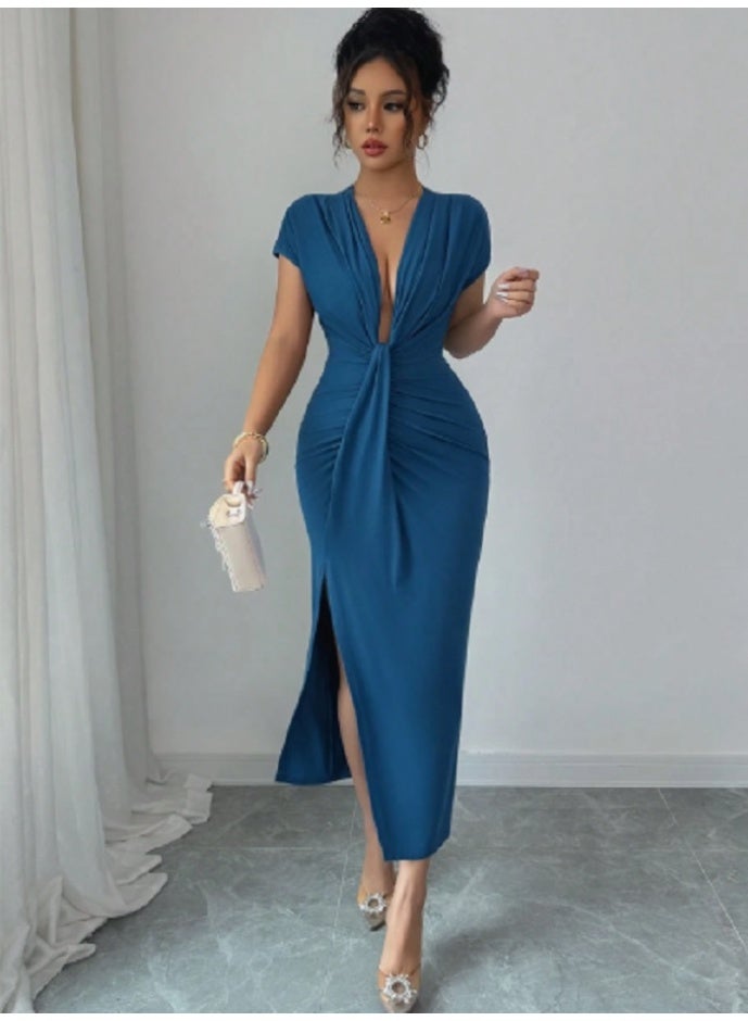 Shein SHEIN Elegant High Waisted Pleated Hem Fitted Sheath Dress, Suitable For Work  - Image 5