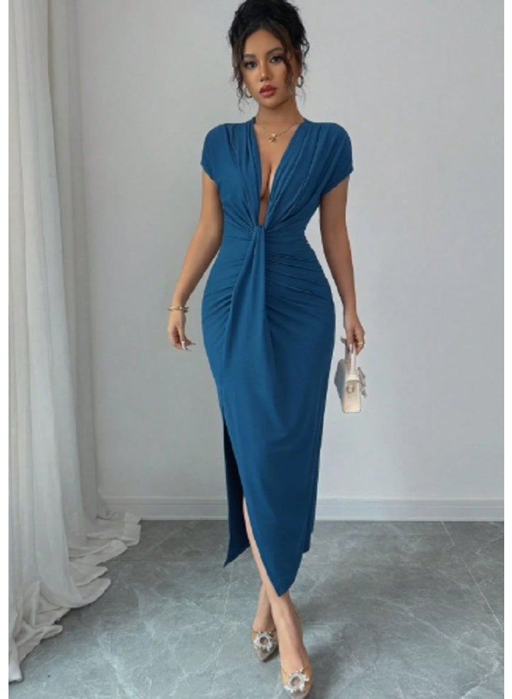 Shein SHEIN Elegant High Waisted Pleated Hem Fitted Sheath Dress, Suitable For Work  - Image 1