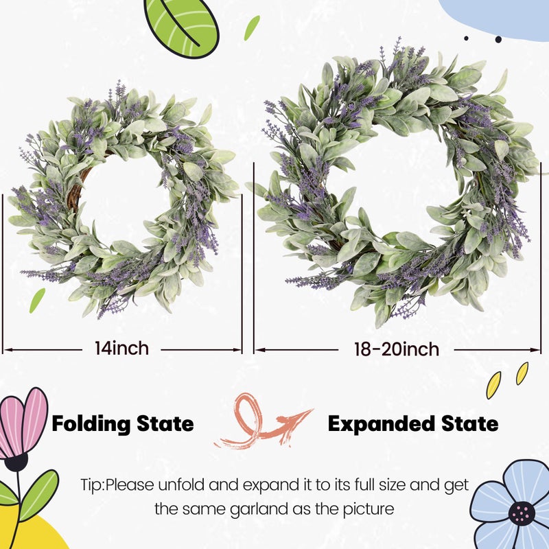 Zhemobang 20" Spring Lavender Wreath for Front Door - Spring Door Wreath with Purple Floral Design, Lambs Ear, Wall Hanging for Farmhouse DÃ©cor, Indoor Outdoor Use, Party & Holiday - Image 4