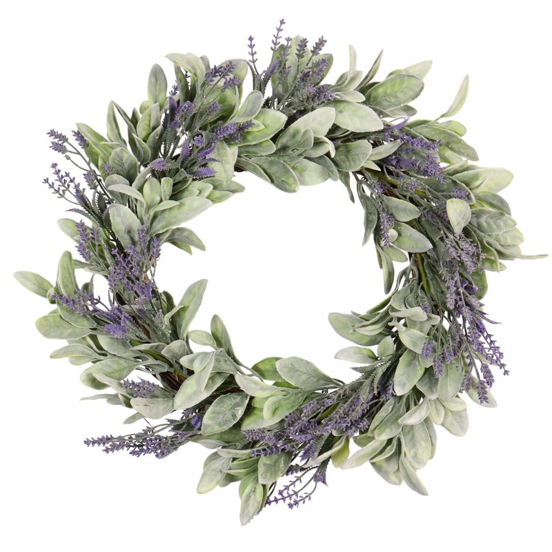 Zhemobang 20" Spring Lavender Wreath for Front Door - Spring Door Wreath with Purple Floral Design, Lambs Ear, Wall Hanging for Farmhouse DÃ©cor, Indoor Outdoor Use, Party & Holiday - Image 1