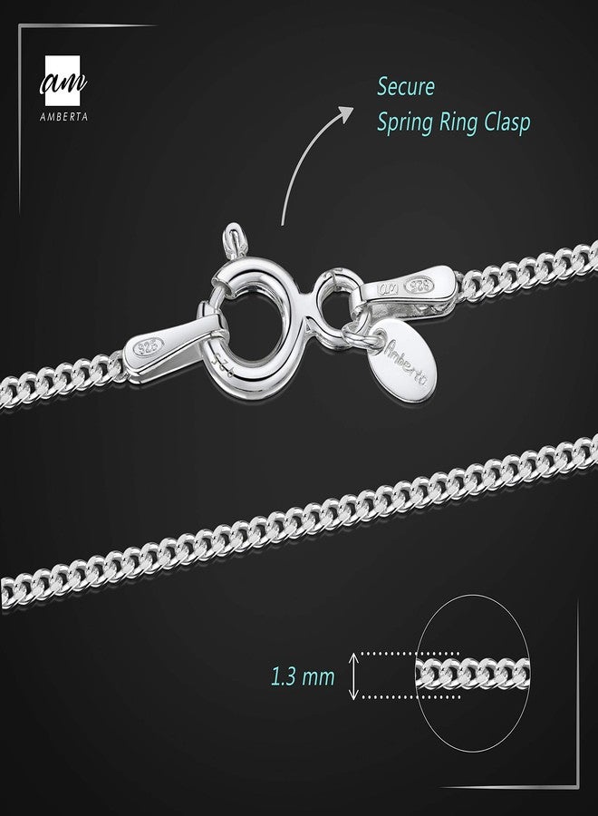 Amberta Children 925 Sterling Silver Chain Necklace (14 inch - 4 to 12 Years Old): Silver 1.3mm Curb Chain - Image 3