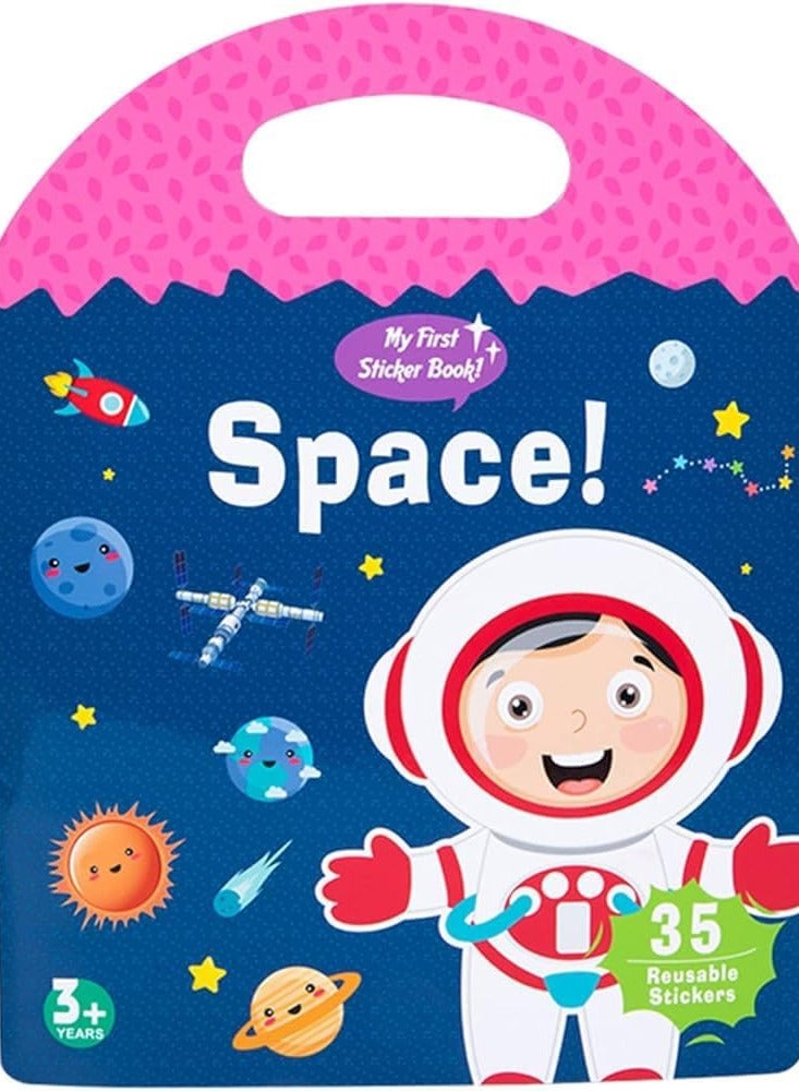 Portable Jelly Stickers Book - Space - 35 Reusable Jelly Stickers for Toddler kids girls and boys - Image 1