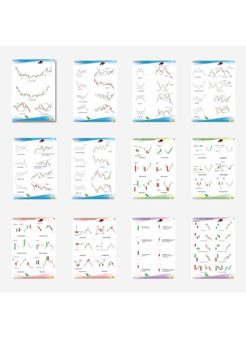 SLIDENBUY Master the Market Set of 12 Candlestick and Chart Pattern Posters for Stock Share and Crypto Markets