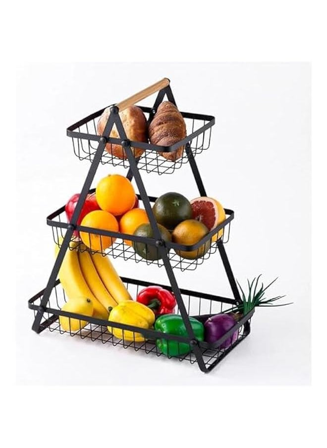 HOOKOR 3 Tier Countertop Fruit Basket, Portable Fruit Bowle Basker for Kitchen Organizer Storage & Dining Room Fruits Vegetable BreadSnacks, Detachable Metal Rectangle Basket Storage (Black)  - Image 1