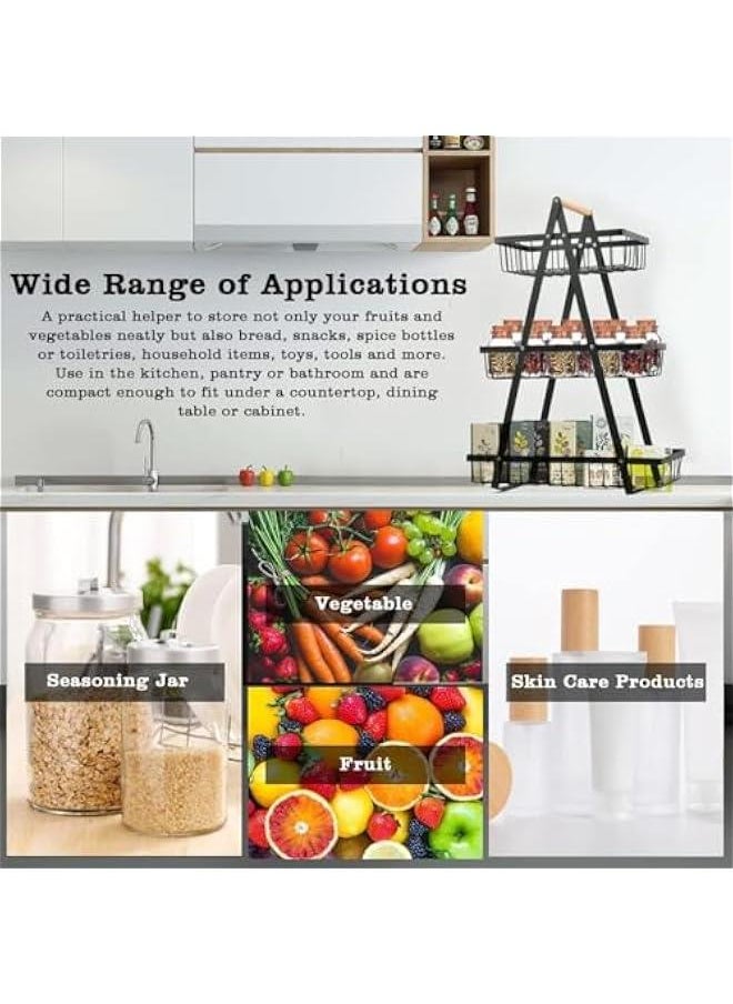 HOOKOR 3 Tier Countertop Fruit Basket, Portable Fruit Bowle Basker for Kitchen Organizer Storage & Dining Room Fruits Vegetable BreadSnacks, Detachable Metal Rectangle Basket Storage (Black)  - Image 5