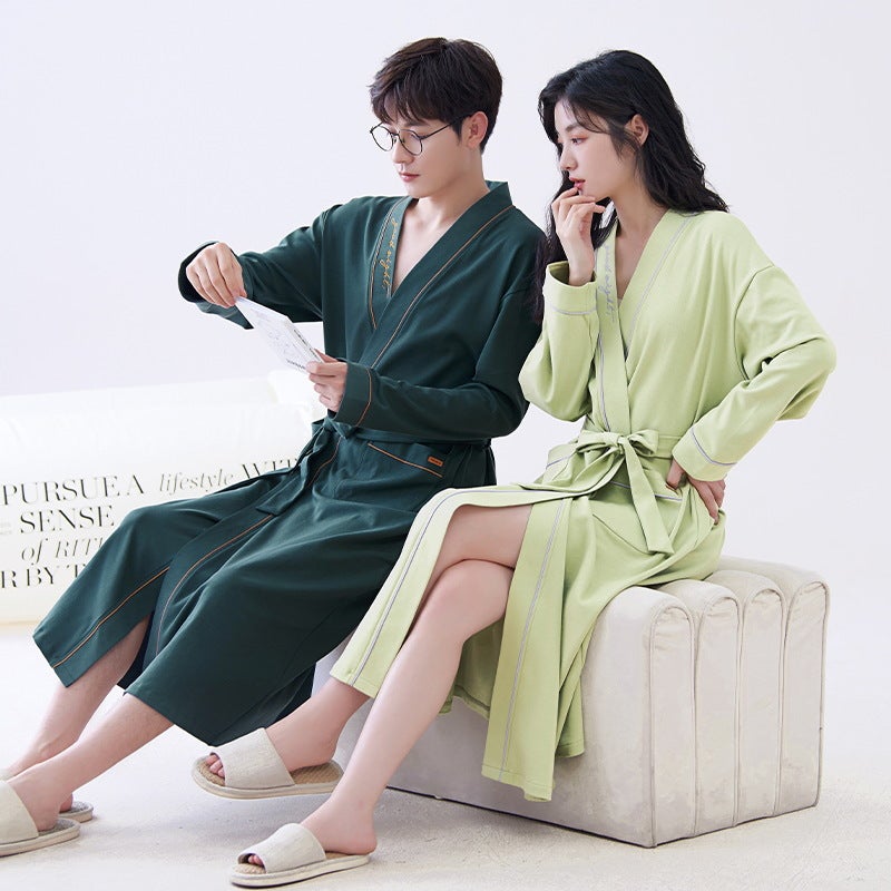 Couple'S Nightgown Women'S Absorbent Bathrobe Summer Mid-Length Nightgown Men'S Thin Bathrobe Pajamas Home Clothes - Image 2
