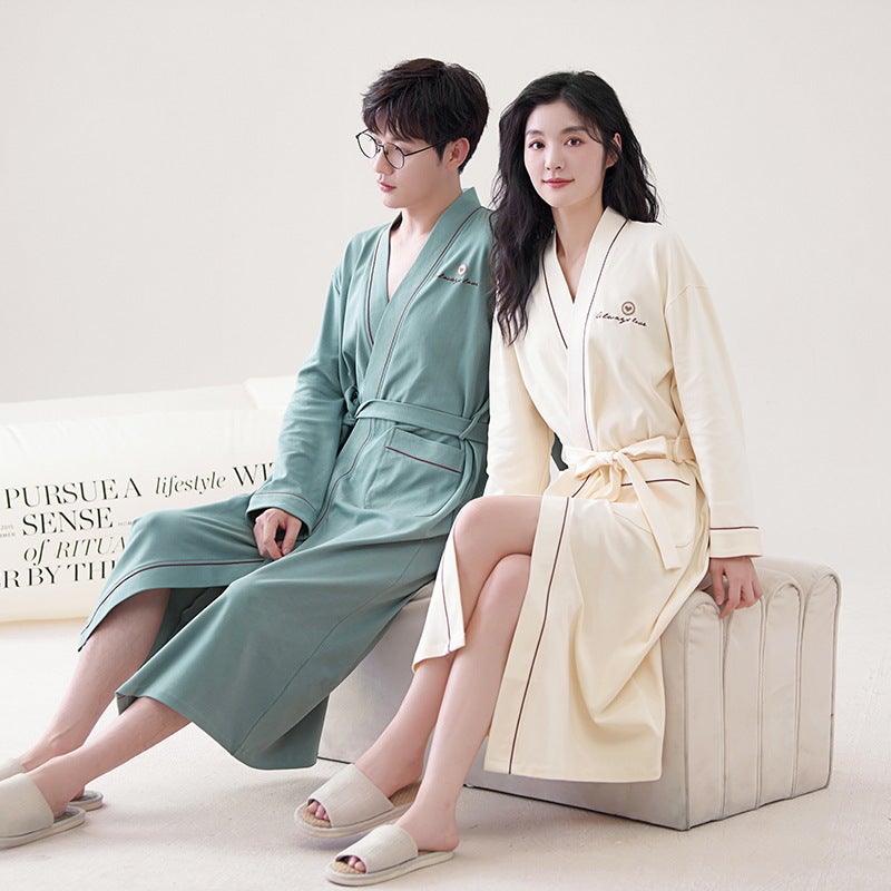 Couple'S Nightgown Women'S Absorbent Bathrobe Summer Mid-Length Nightgown Men'S Thin Bathrobe Pajamas Home Clothes - Image 4