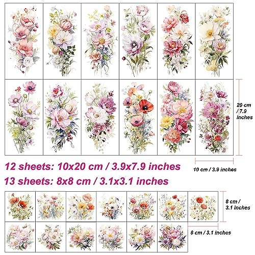 Everjoy Flower Temporary Tattoo Sleeve Sheets Kit, 12 Large Watercolor Floral Tattoo Stickers, 13 Small Fake Flower Tattoo Designs for Women and Girls - Image 2