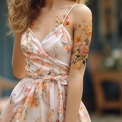 Everjoy Flower Temporary Tattoo Sleeve Sheets Kit, 12 Large Watercolor Floral Tattoo Stickers, 13 Small Fake Flower Tattoo Designs for Women and Girls - Image 3