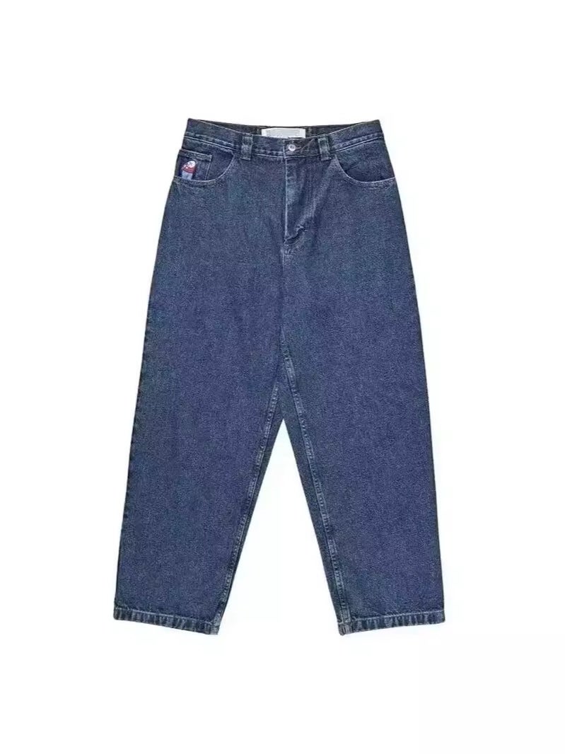 Polar Big Boy Jeans – Y2K Hip Hop Gothic Embroidered Blue Straight Trousers for Youth - Image 2