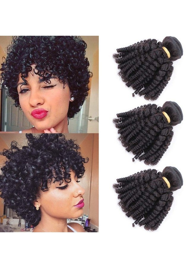 VIOLET Brazilian Funmi Human Hair Bundles 8 10 12In, Afro Kinky Curly Hair Bundles Short Curly Weave, Unprocessed Brazilian Virgin Human Hair Bouncy Curl Extensions (8" 10" 12", Natural Black) - Image 1