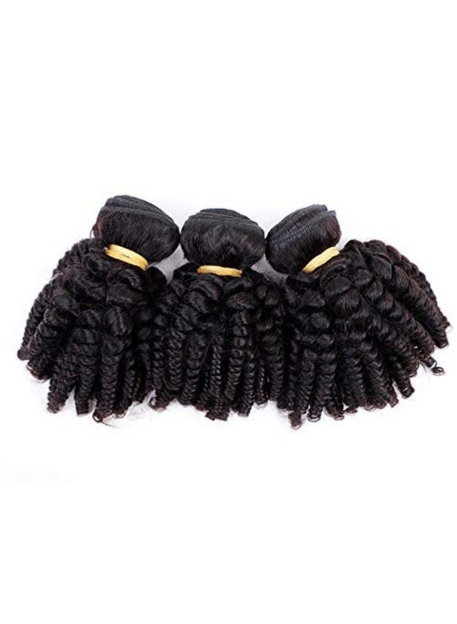 VIOLET Brazilian Funmi Human Hair Bundles 8 10 12In, Afro Kinky Curly Hair Bundles Short Curly Weave, Unprocessed Brazilian Virgin Human Hair Bouncy Curl Extensions (8" 10" 12", Natural Black) - Image 2