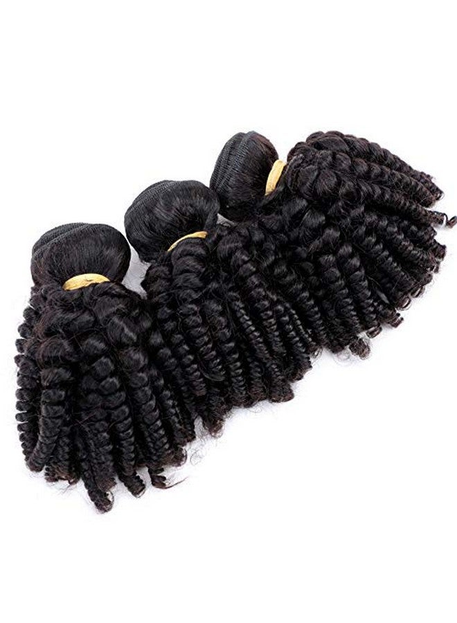 VIOLET Brazilian Funmi Human Hair Bundles 8 10 12In, Afro Kinky Curly Hair Bundles Short Curly Weave, Unprocessed Brazilian Virgin Human Hair Bouncy Curl Extensions (8" 10" 12", Natural Black) - Image 4