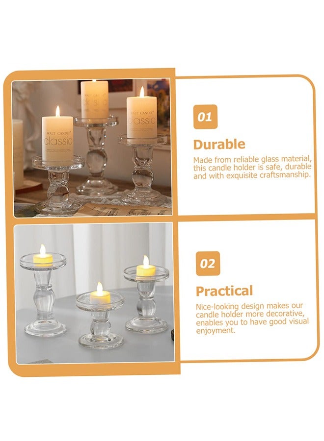 Vixplorn 3 Pieces Vintage Clear Glass Pillar Candle Holders, Elegant Decorative Candle Holders for Taper Candles, Pillar Candles, Tea Candles, Suitable for Weddings, Catering and Decoration  - Image 2