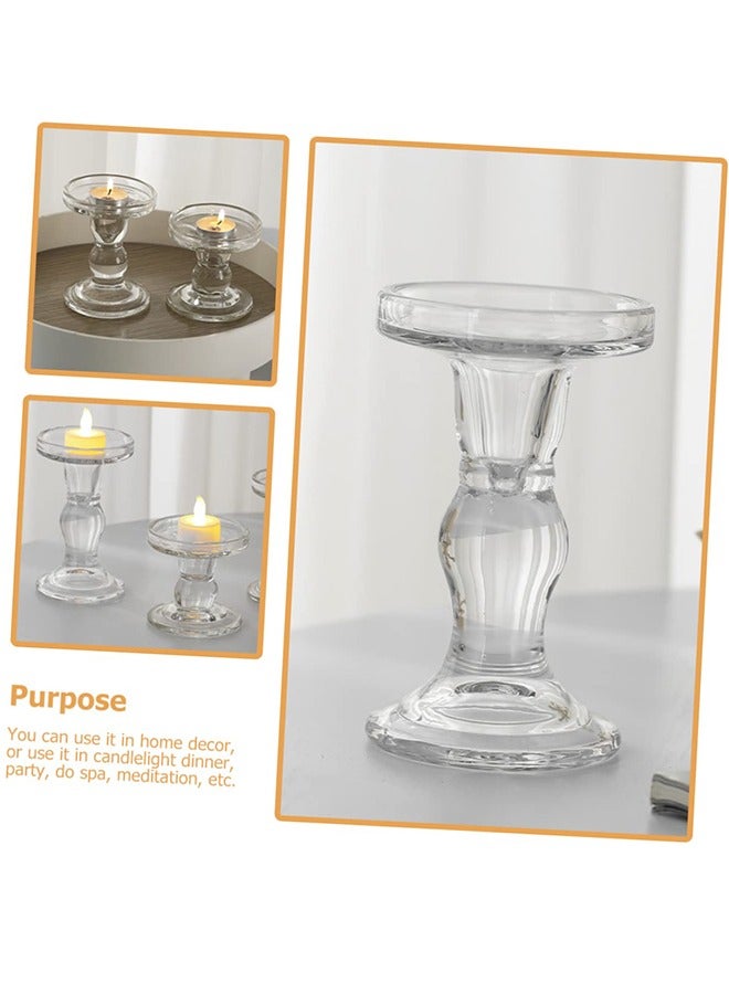Vixplorn 3 Pieces Vintage Clear Glass Pillar Candle Holders, Elegant Decorative Candle Holders for Taper Candles, Pillar Candles, Tea Candles, Suitable for Weddings, Catering and Decoration  - Image 4