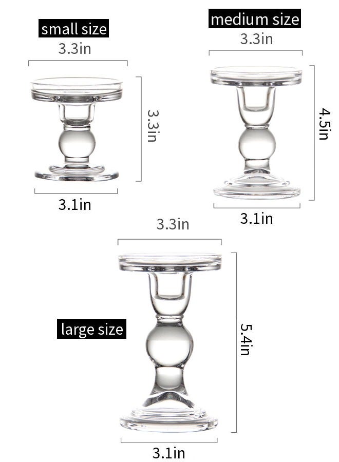 Vixplorn 3 Pieces Vintage Clear Glass Pillar Candle Holders, Elegant Decorative Candle Holders for Taper Candles, Pillar Candles, Tea Candles, Suitable for Weddings, Catering and Decoration  - Image 5