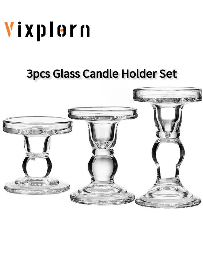 Vixplorn 3 Pieces Vintage Clear Glass Pillar Candle Holders, Elegant Decorative Candle Holders for Taper Candles, Pillar Candles, Tea Candles, Suitable for Weddings, Catering and Decoration  - Image 1