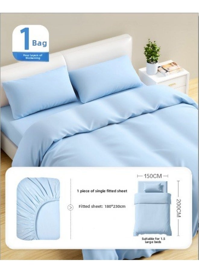 Generic Disposable Bed Sheet Quilt Cover Pillowcase Bed Hat Double Four-piece Set Travel Hotel Dirty-separated Sterilized Non-washable Bedding-Color:Sky Blue-Specifications:Four-piece Set  - Image 1