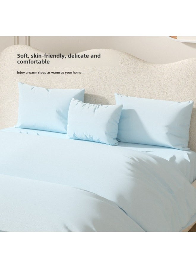 Generic Disposable Bed Sheet Quilt Cover Pillowcase Bed Hat Double Four-piece Set Travel Hotel Dirty-separated Sterilized Non-washable Bedding-Color:Sky Blue-Specifications:Four-piece Set  - Image 2