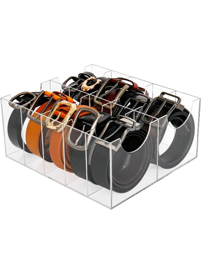 TPGP Belt Organizer, Acrylic Storage Holder for Closet and Drawer, 10 Compartments Container for Checkroom, Clear Divider Display Case  - Image 1