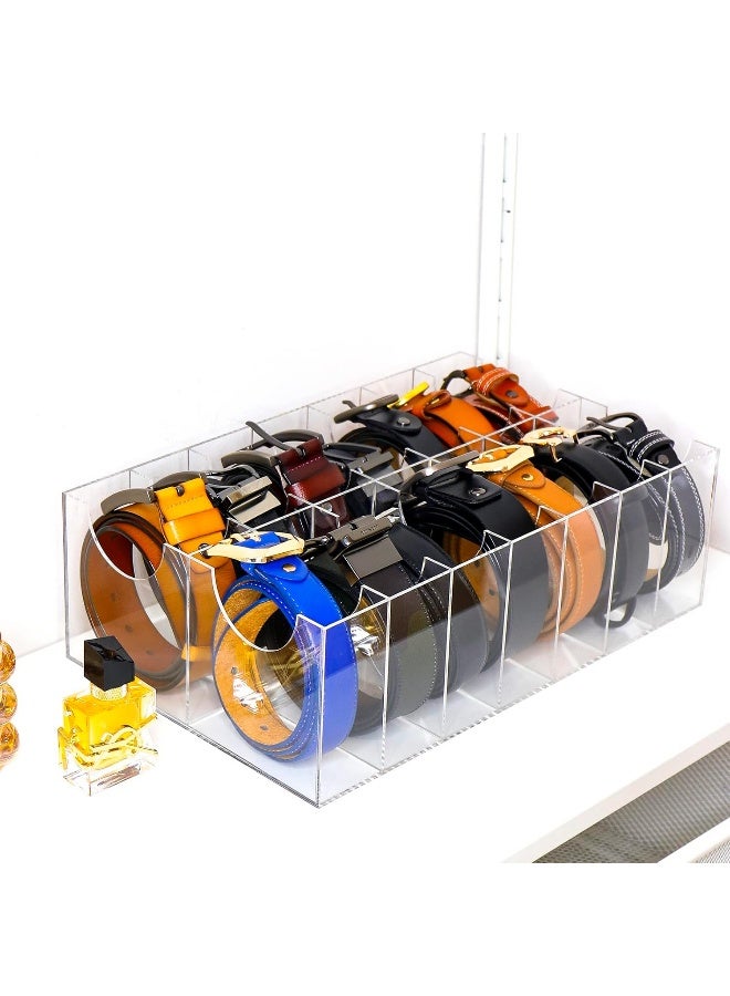 TPGP Belt Organizer, Acrylic Storage Holder for Closet and Drawer, 10 Compartments Container for Checkroom, Clear Divider Display Case  - Image 3