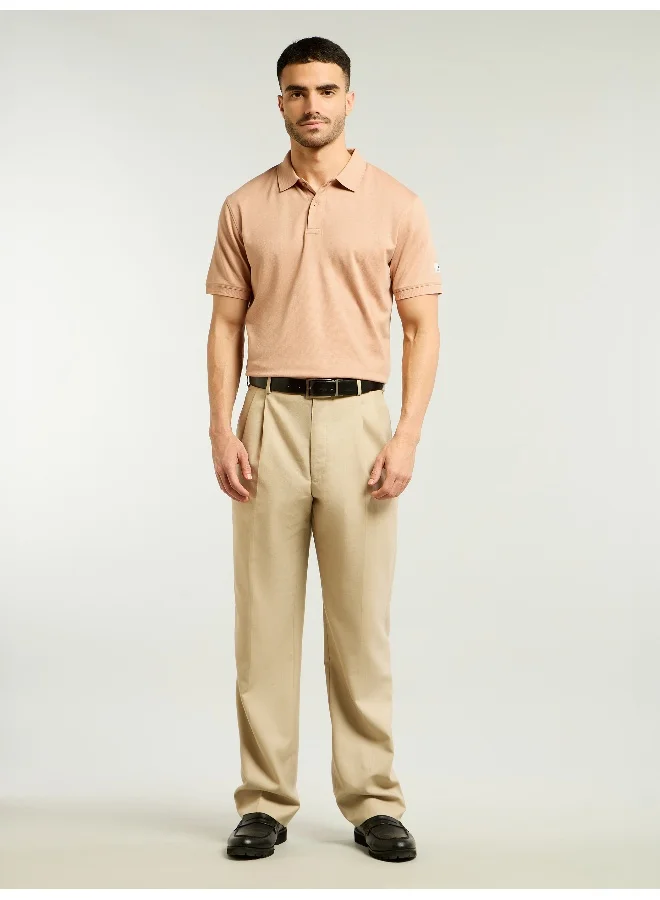 Beyoung Light Peach Ribbed Collar Polo T-Shirt