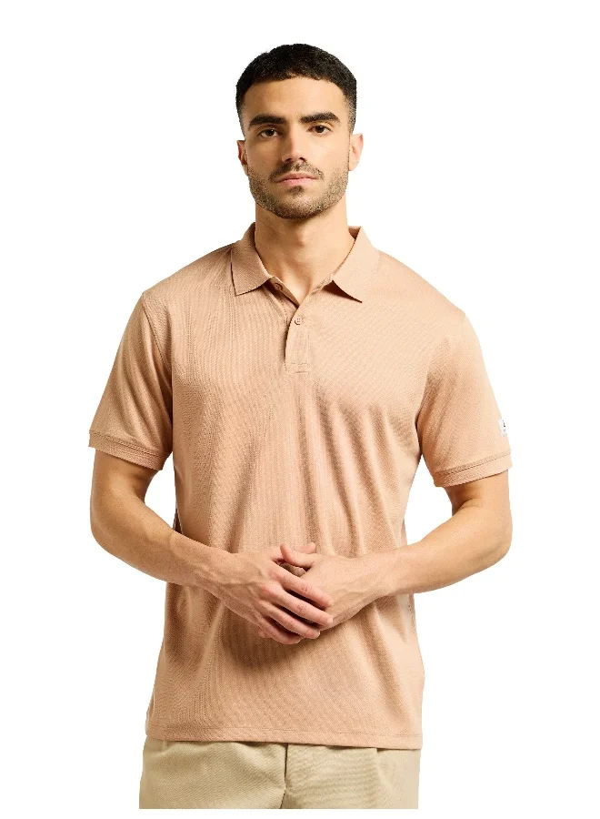 Beyoung Light Peach Ribbed Collar Polo T-Shirt