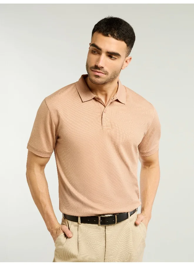 بيونغ Light Peach Ribbed Collar Polo T-Shirt