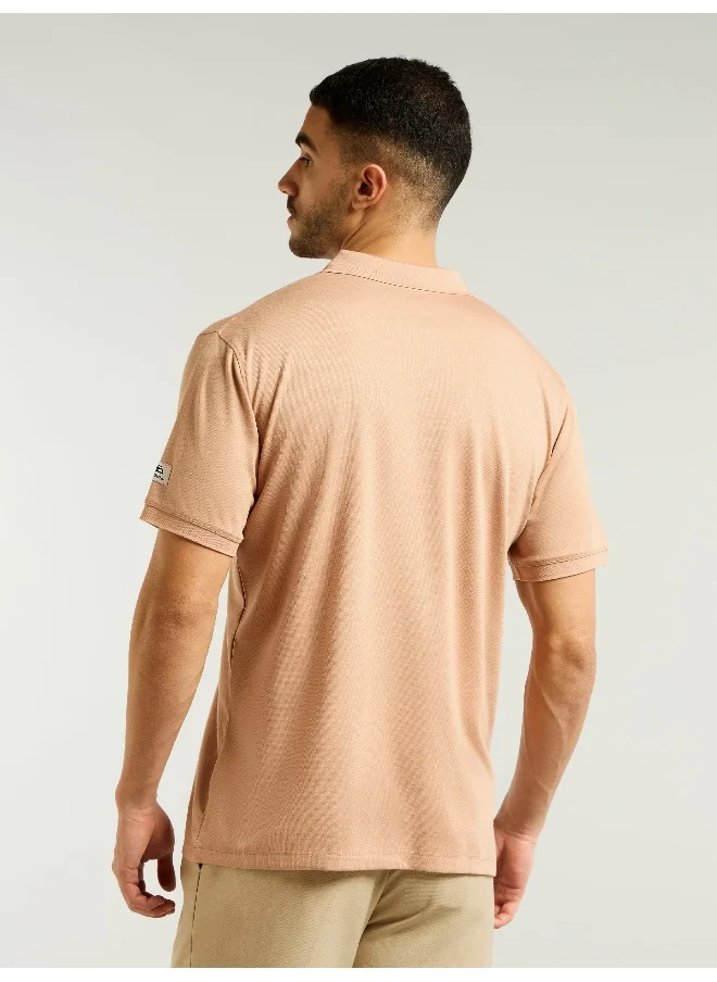 بيونغ Light Peach Ribbed Collar Polo T-Shirt