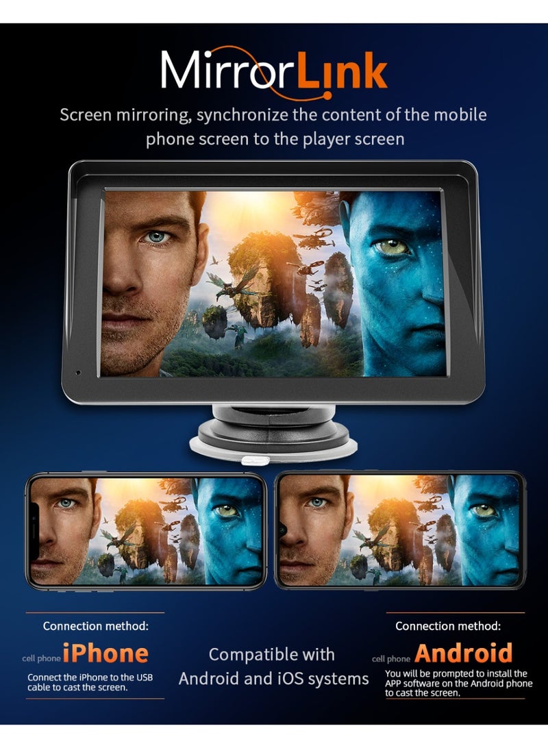 TUNKE 7 Inch Touch Screen Car Display (1024×600 Resolution) with Sunshade, Supports CarPlay & Android Auto, Easy Installation Without Disassembling Car Interior, Car Stereo MP5 Player - Image 5