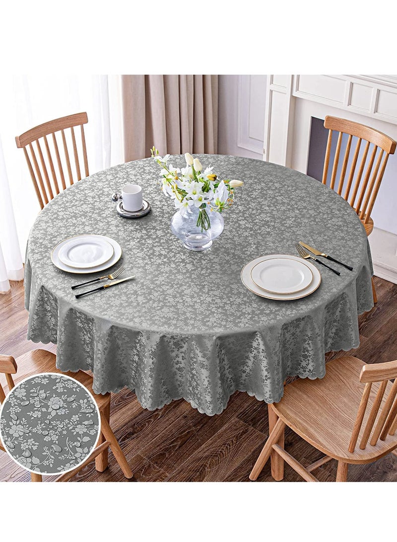 SOLARAE Round Tablecloth Waterproof Vinyl Tablecloth Round Heavy Duty Table Cloth Wipeable Table Cover for Kitchen and Dining Room Indoor Outdoor Party Wedding Grey 60" Round - Image 1