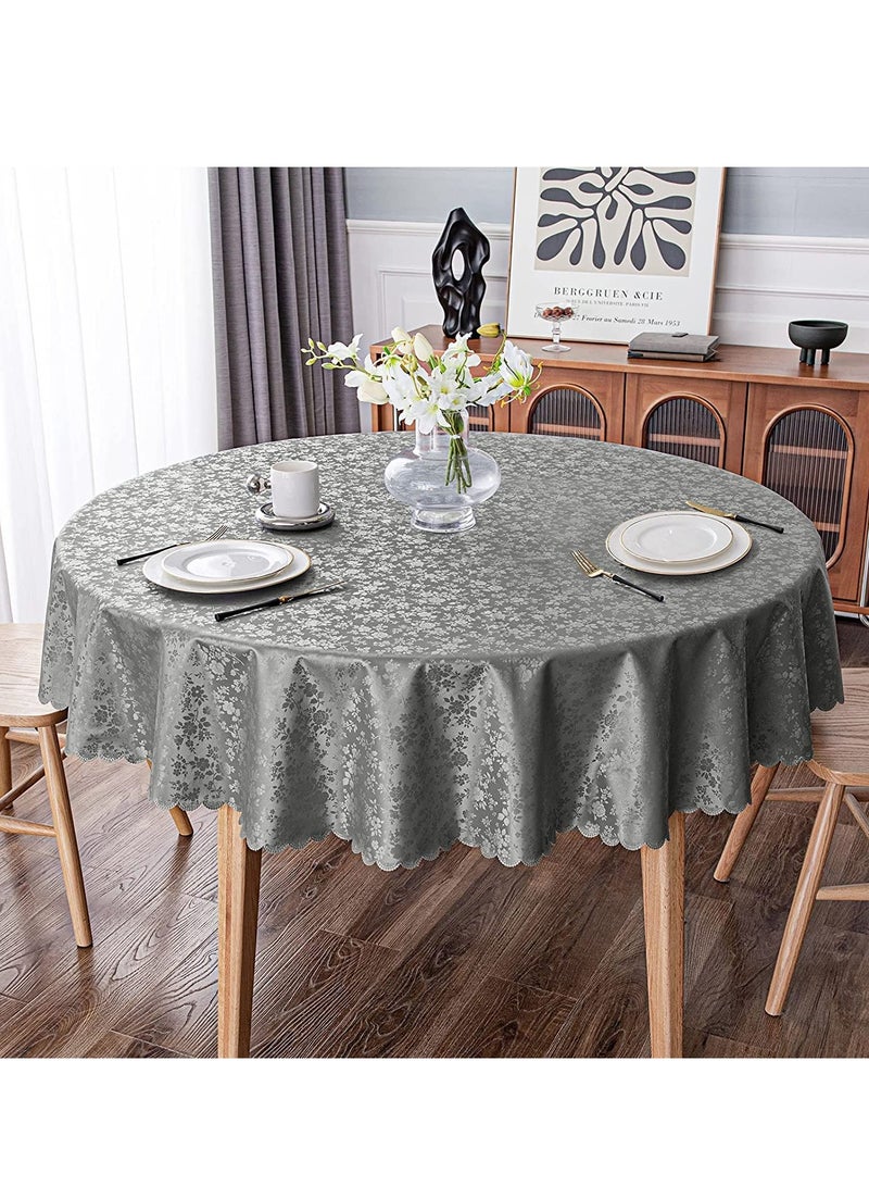 SOLARAE Round Tablecloth Waterproof Vinyl Tablecloth Round Heavy Duty Table Cloth Wipeable Table Cover for Kitchen and Dining Room Indoor Outdoor Party Wedding Grey 60" Round - Image 2