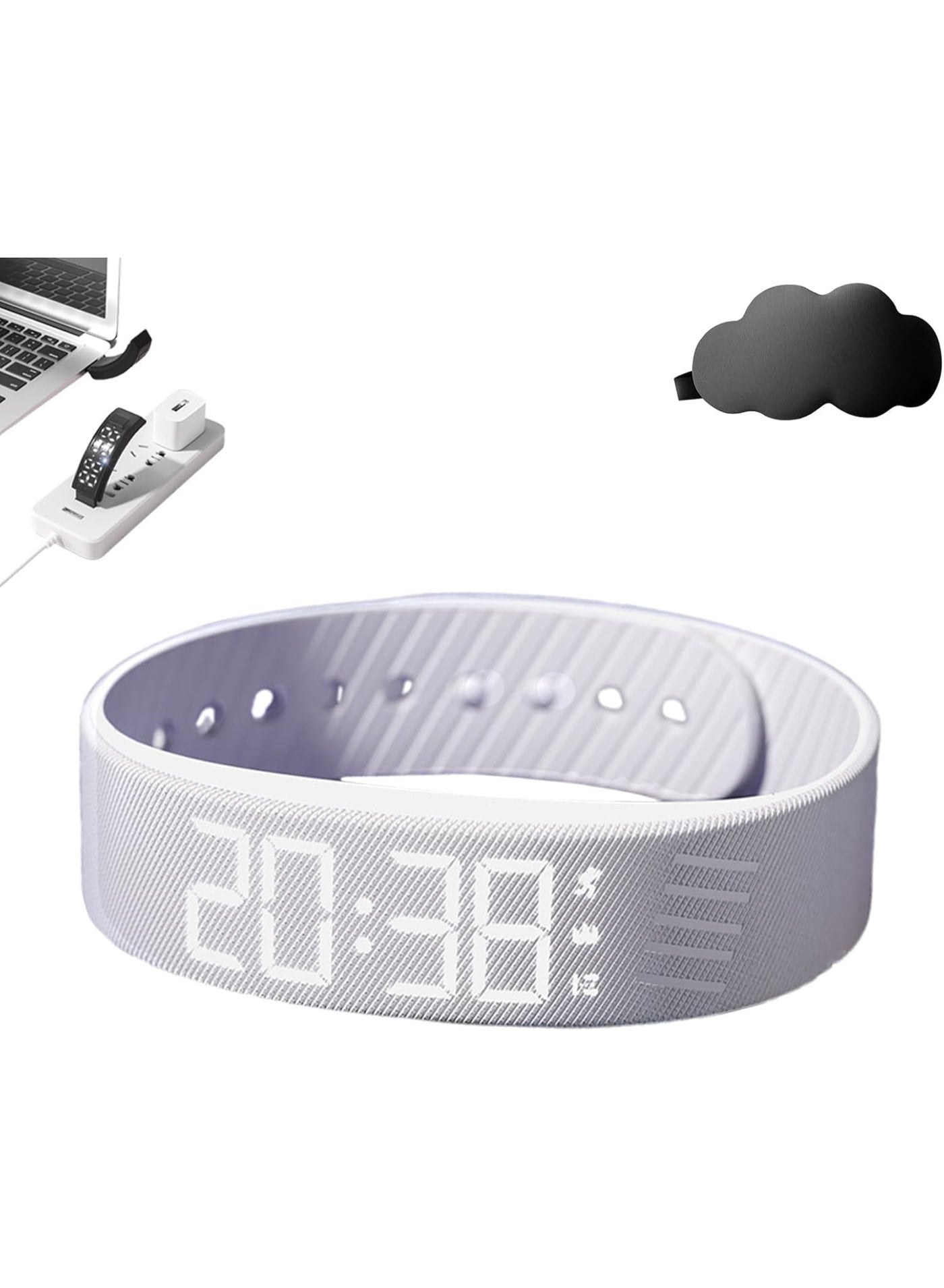 Azonee Alarm Clock Watch Bracelet - New Silent Vibration Wake-Up Wristband | Alarms, Snooze-Free Smart Design for Deep Sleepers | USB Rechargeable, for Men & Women (White)