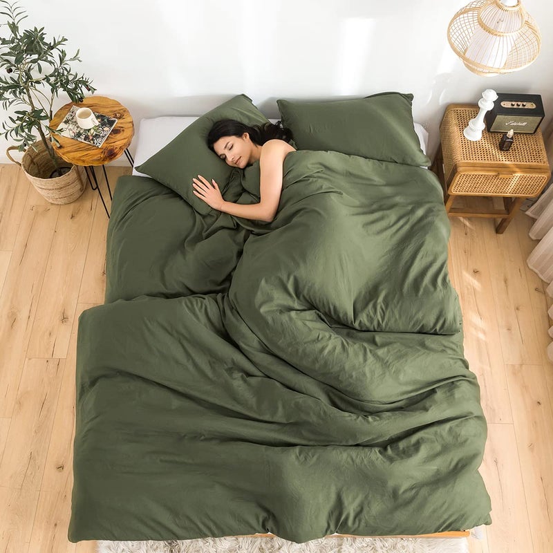 COTTEBED UltraSoft Queen Washed Bedding Comforter Sets Bed All Seasons Use Light Weight with Warm Fluffy Washable Cotton Microfiber Fabric1 Bed Comforter  2 Pillow ShamQueenFullDark Olive Green