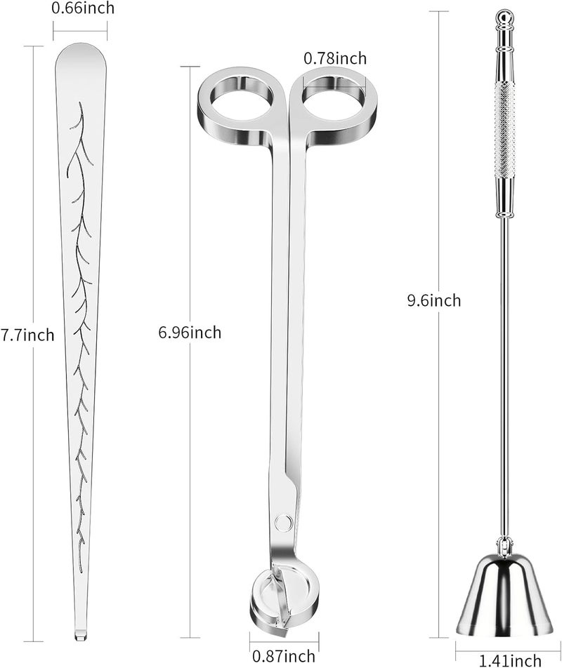 calary Candle Wick Trimmer, Candle Snuffer and Wick Dipper & Candle Accessory Set, 3 in 1 Candle Care Kit for Candle Lover (Silvery) - Image 2