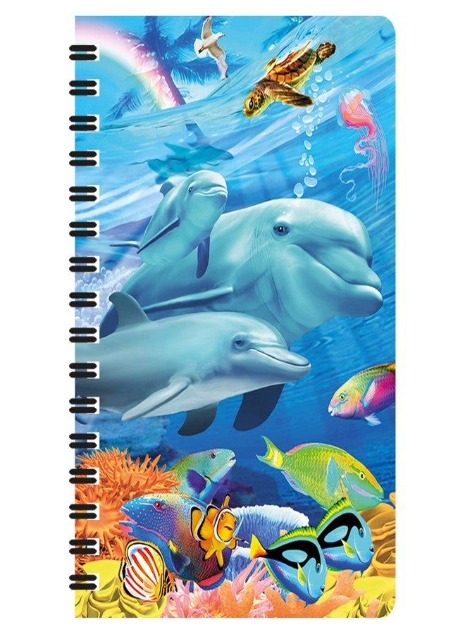3D LiveLife Jotter - Dolphin Family from Deluxebase. Spiral Bound A6 5.5x4in Small Notebook with 80 Plain Recycled Pages. Pocket Sized Animal Notepad, Journal or Drawing Book with Ocean Cover - Image 1