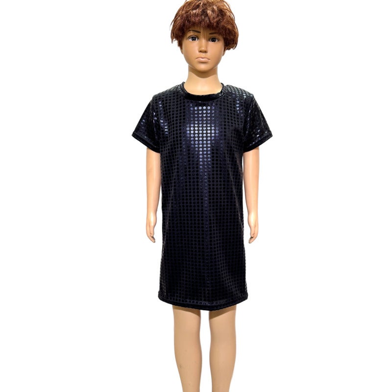 Stage Costume Parent-Child Dress Polka Dot Sequins Short Sleeve Round Neck Dress Straight T-Shirt Skirt - Image 5