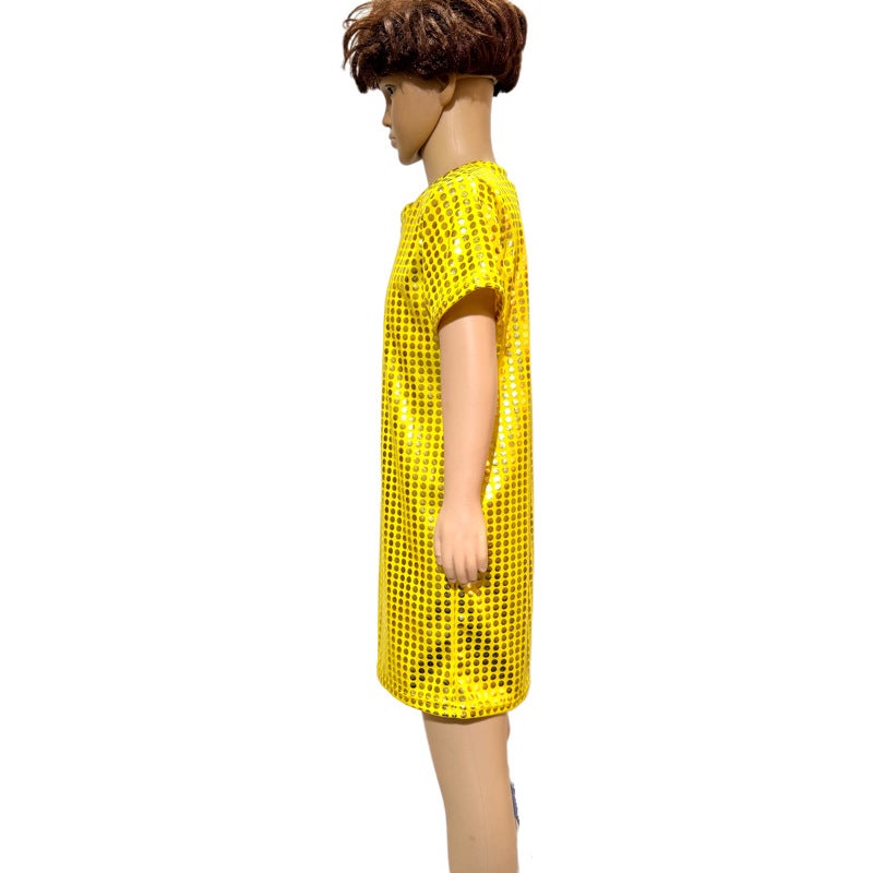 Stage Costume Parent-Child Dress Polka Dot Sequins Short Sleeve Round Neck Dress Straight T-Shirt Skirt - Image 3