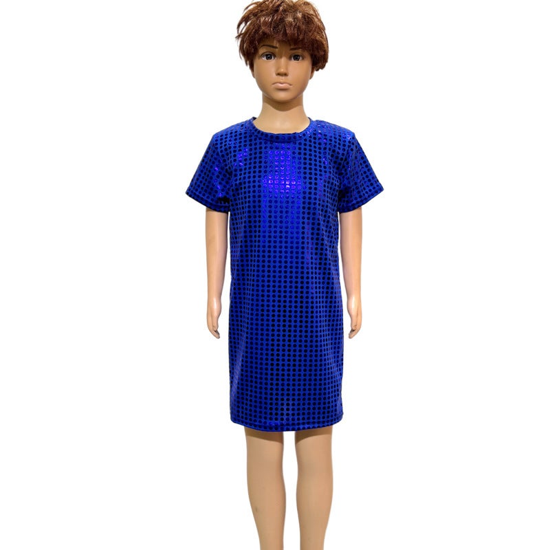 Stage Costume Parent-Child Dress Polka Dot Sequins Short Sleeve Round Neck Dress Straight T-Shirt Skirt - Image 1